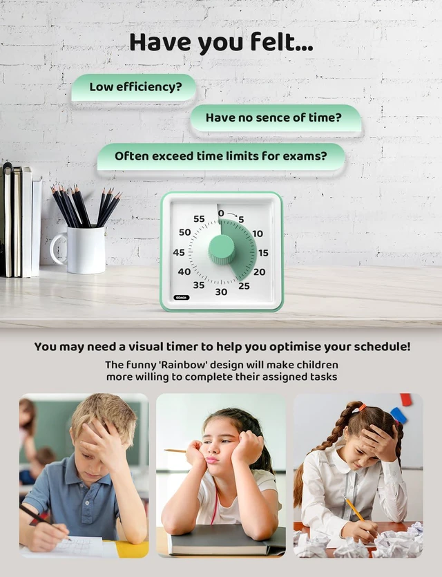 Alt view image 4 of 7 - Visual Timer for Kids, 60 Minute Countdown Timer, Green | Non-Ticking, 3 Volume Levels with Mute Function, Timer for Kitchen Cooking Classroom ADHD, 2 AAA Batteries Included
