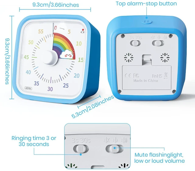 Alt view image 4 of 7 - Rainbow Visual Timer for Kids, 60-min Countdown Timer, Blue | Cute Study Timer for Classroom, Homeschool, Office, Kitchen, Kids Desk with Protective Case, Mute&Ringing Alarm, Nightlight