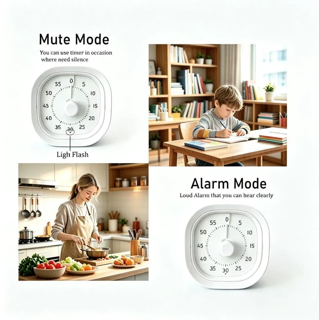 Alt view image 5 of 7 - 60 Minute Visual Timer,Silent Time Management Tool (White) | kitchen timer,Timers for classroom, kitchen,home and office, No ticking sounds,60 Minute Countdown Timer