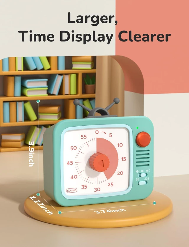 Alt view image 3 of 7 - Visual Timer for Kids with Pause, 60 Minute Countdown Timer, Green | Non-Ticking, 3 Volume Levels, Back Magnetic, Two Ringing Durations, Light Indicator, for Classroom Kitchen Office ADHD
