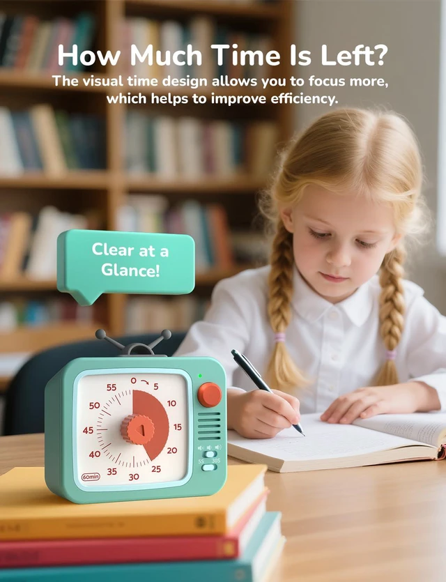 Alt view image 6 of 7 - Visual Timer for Kids with Pause, 60 Minute Countdown Timer, Green | Non-Ticking, 3 Volume Levels, Back Magnetic, Two Ringing Durations, Light Indicator, for Classroom Kitchen Office ADHD