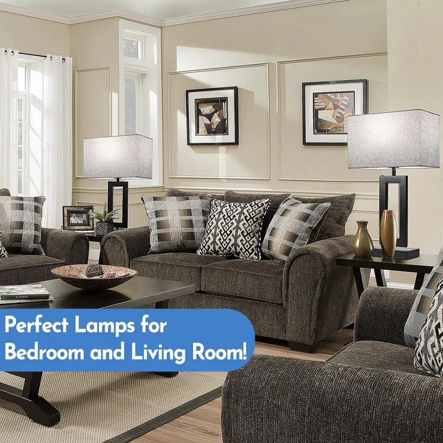 Alt view image 7 of 7 - 22 Tall Set of 2 Touch Control Table Lamp w. 2 USB Ports, 3-Way Dimmable Modern Bedroom Bedside Touch Lamps w. Fabric Gray Shade for Living Room End Table Nightstand Reading