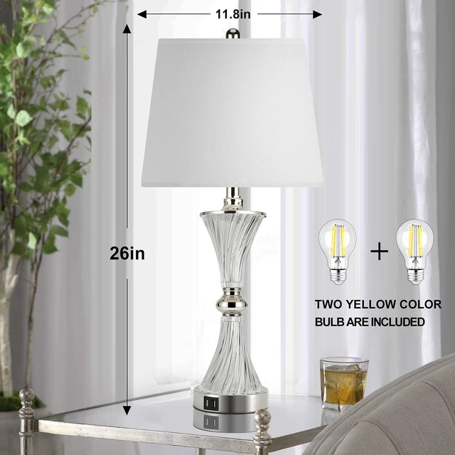 Alt view image 5 of 7 - Touch Control Table Lamp for Bedrooms 3 Way Dimmable White Drum Shade Modern Bedsides Nightstand lamp Set of 2 with 2 USB Charging Port(Bulbs Included)