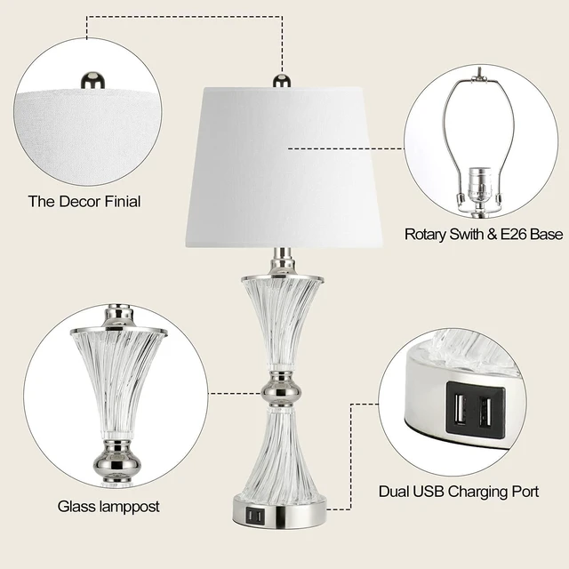 Alt view image 4 of 7 - Touch Control Table Lamp for Bedrooms 3 Way Dimmable White Drum Shade Modern Bedsides Nightstand lamp Set of 2 with 2 USB Charging Port(Bulbs Included)