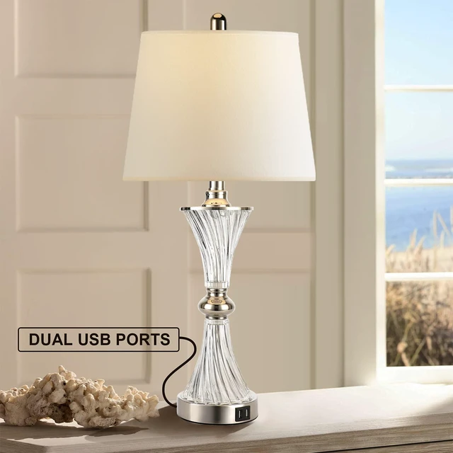 Alt view image 7 of 7 - Touch Control Table Lamp for Bedrooms 3 Way Dimmable White Drum Shade Modern Bedsides Nightstand lamp Set of 2 with 2 USB Charging Port(Bulbs Included)