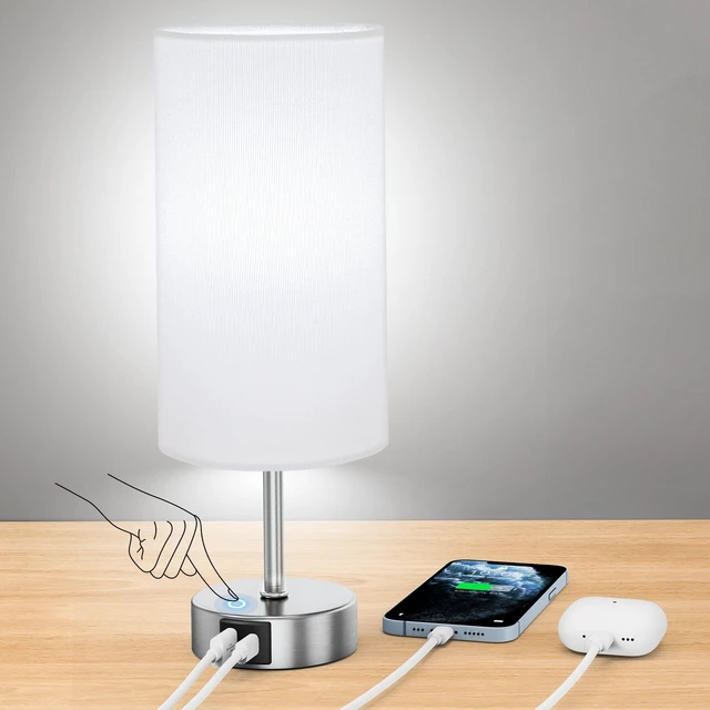 Main image of 12.8" Touch Control Table Lamp, 3-Way Dimmable Small Bedside Nightstand Lamp with 2 USB Ports, Modern Table Lamps with 6500K Daylight LED Bulb for Bedroom Living Room
