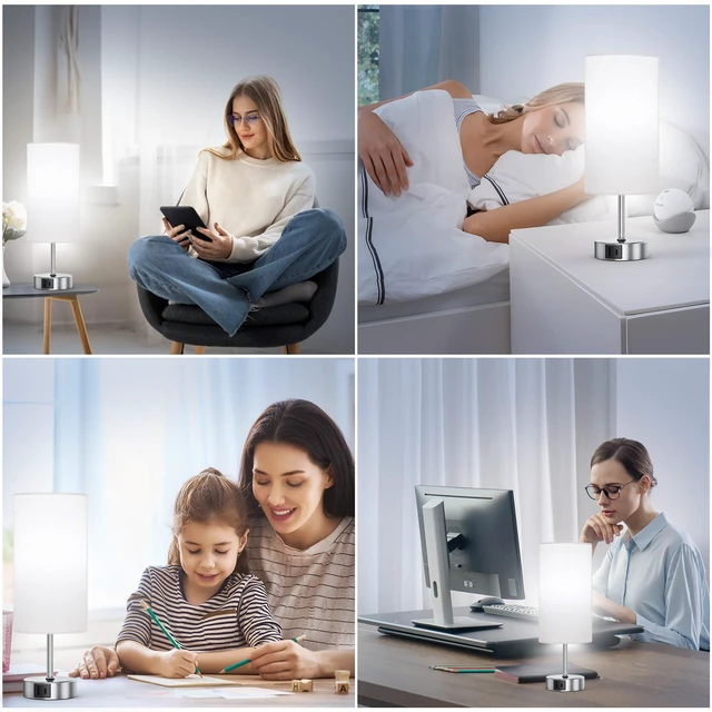 Alt view image 7 of 7 - 12.8" Touch Control Table Lamp, 3-Way Dimmable Small Bedside Nightstand Lamp with 2 USB Ports, Modern Table Lamps with 6500K Daylight LED Bulb for Bedroom Living Room