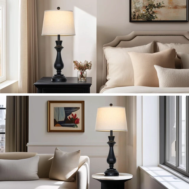 Alt view image 4 of 7 - Touch Lamps for Night Stand - 29.5" Tall Bedside Lamp with USB C+A, 3 Way Dimmable Bedroom Lamps, Black Metal Table Lamps for Living Room,Single Black