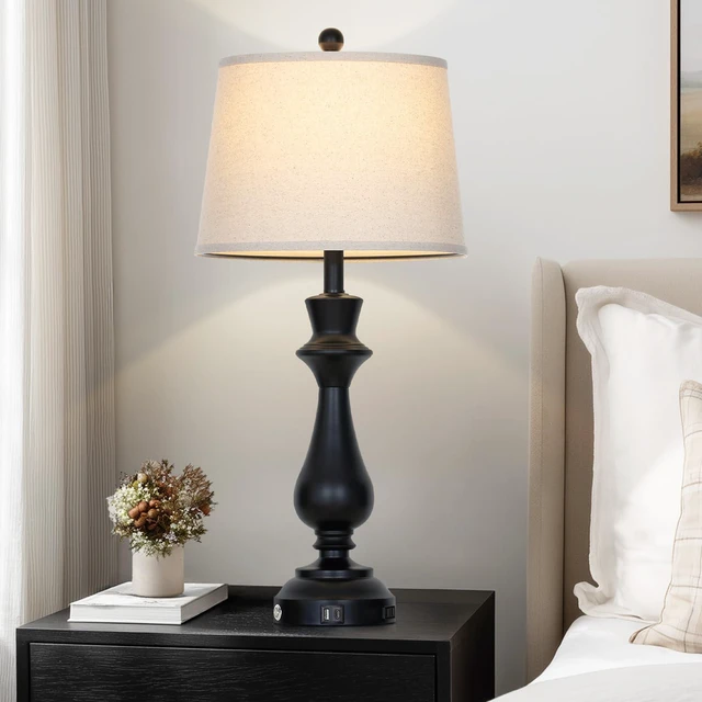 Alt view image 3 of 7 - Touch Lamps for Night Stand - 29.5" Tall Bedside Lamp with USB C+A, 3 Way Dimmable Bedroom Lamps, Black Metal Table Lamps for Living Room,Single Black