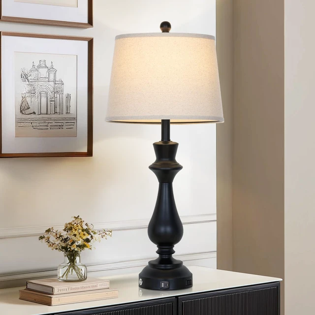 Alt view image 7 of 7 - Touch Lamps for Night Stand - 29.5" Tall Bedside Lamp with USB C+A, 3 Way Dimmable Bedroom Lamps, Black Metal Table Lamps for Living Room,Single Black