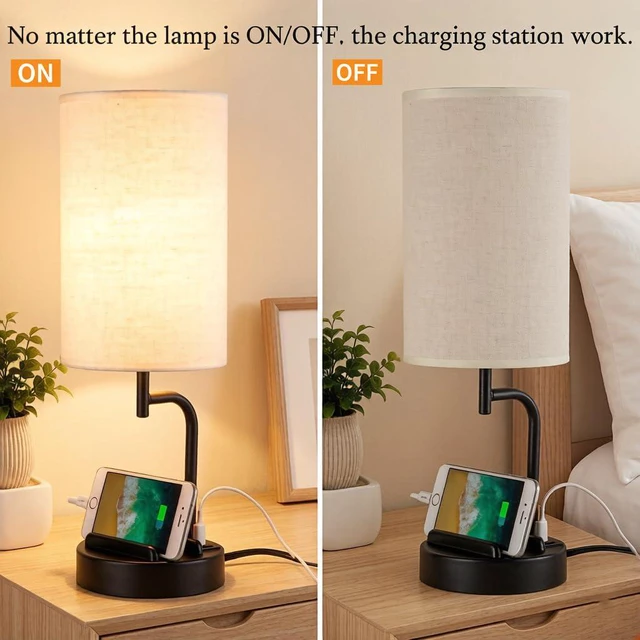 Alt view image 5 of 7 - Touch Control USB Table Lamp with USB C/A & AC Outlet, 3-Way Dimmable Bedside Lamp, Modern Nightstand Lamps for Bedroom Living Room Guest Room Office, Bulb Included, Black