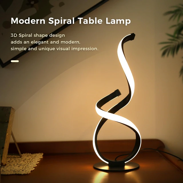 Alt view image 3 of 7 - . 2 Pack Modern Table Lamps for Nightstand, LED Spiral Touch Light | 16" Dimmable 3 Color Temperature Night stand Desk Lamp, Unique Bedside Light for Living Room, Bedroom, Ideal Gift, Black