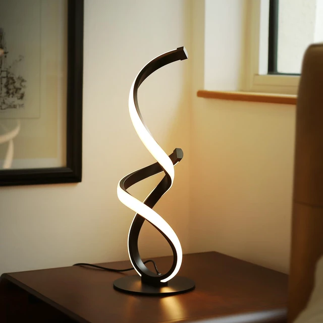 Alt view image 7 of 7 - . 2 Pack Modern Table Lamps for Nightstand, LED Spiral Touch Light | 16" Dimmable 3 Color Temperature Night stand Desk Lamp, Unique Bedside Light for Living Room, Bedroom, Ideal Gift, Black
