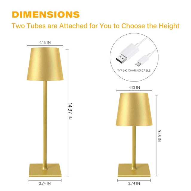 Alt view image 2 of 6 - 2 Pack Cordless Table Lamps, 3 Colors Stepless Dimming, 5000mAh Rechargeable Battery LED Desk Lamp for Bedroom/Couple Dinner/Desk/Cafe/Dining Room/Terrace