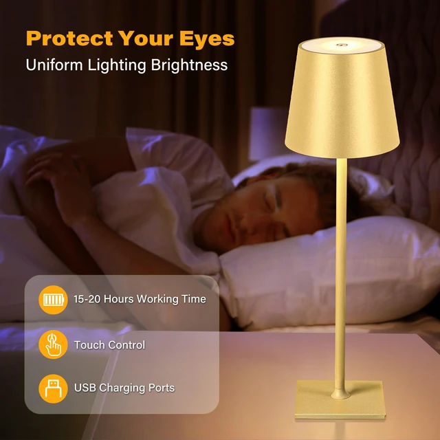 Alt view image 5 of 6 - 2 Pack Cordless Table Lamps, 3 Colors Stepless Dimming, 5000mAh Rechargeable Battery LED Desk Lamp for Bedroom/Couple Dinner/Desk/Cafe/Dining Room/Terrace