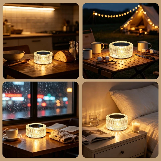 Alt view image 3 of 6 - Portable Crystal LED Table Lamp, 3-Levels Brightness Desk Lamp,3 Color Touch Control Rechargeable Lamp for Bedroom Living Room Decor(White)