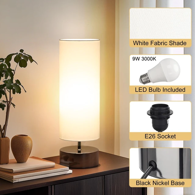 Alt view image 7 of 7 - Touch Table Lamp, 3-Way Dimmable Bedside Lamp with Cylinder Fabric Shade | Modern Minimalist Accent Nightstand Desk Lamp, Night Light for Bedroom Living Room Kitchen, LED Bulb Included