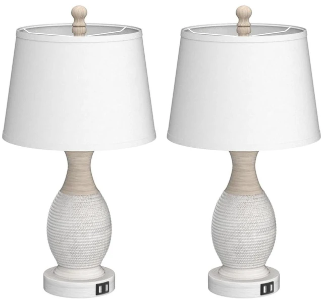 Alt view image 2 of 7 - Table Lamps Set of 2, Bedside Touch Lamp with USB C+A Charging Ports, Side Table Lamp with White Fabric Shade (LED Bulbs Included)