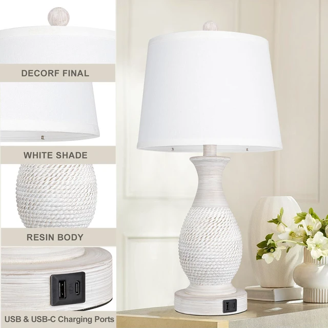 Alt view image 7 of 7 - Table Lamps Set of 2, Bedside Touch Lamp with USB C+A Charging Ports, Side Table Lamp with White Fabric Shade (LED Bulbs Included)