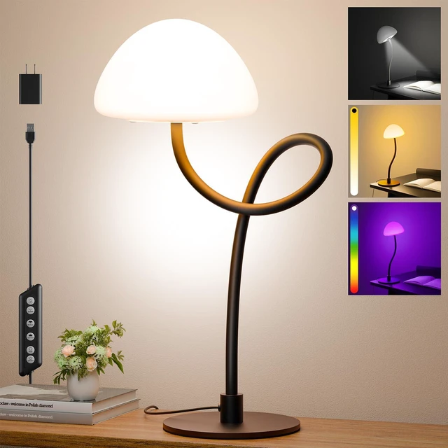 Main image of RGB Table Lamp with 3 Color Temperatures, Stepless Dimmable Bedside Lamp 5%-100%, Flexible Gooseneck LED Nightstand Light, 4 Power Supply Options for Bedroom Living Room Office Gift