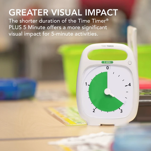 Alt view image 2 of 6 - PLUS 5 Minute Desk Visual Timer - Countdown Timer with Portable Handle for Classroom, Office, Homeschooling, Study Tool with Silent Operation (White)