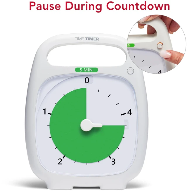 Alt view image 5 of 6 - PLUS 5 Minute Desk Visual Timer - Countdown Timer with Portable Handle for Classroom, Office, Homeschooling, Study Tool with Silent Operation (White)