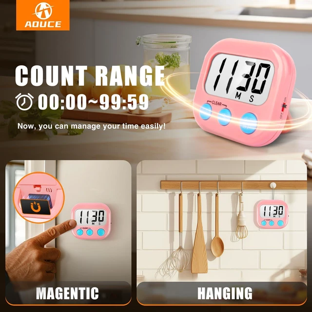 Alt view image 4 of 7 - Digital Kitchen Timers for Cooking, Timer for Kids 2 Pack Pink | Big Digits, Loud Alarm, Strong Magnetic, Large Screen, Count Down/Up, Classroom Timers for Teacher Supplies