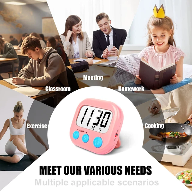 Alt view image 5 of 7 - Digital Kitchen Timers for Cooking, Timer for Kids 2 Pack Pink | Big Digits, Loud Alarm, Strong Magnetic, Large Screen, Count Down/Up, Classroom Timers for Teacher Supplies