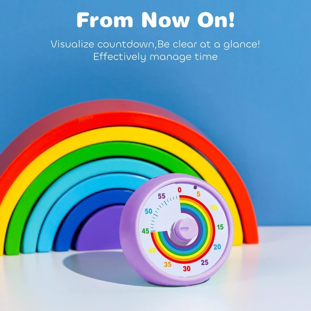 Alt view image 2 of 7 - Visual Timer for Kids, 60-Minute Countdown for Classroom Office Kitchen, Desk Timer Kids Time Management Tools with Silent Operation, Pomodoro Timer Rainbow Pattern Purple