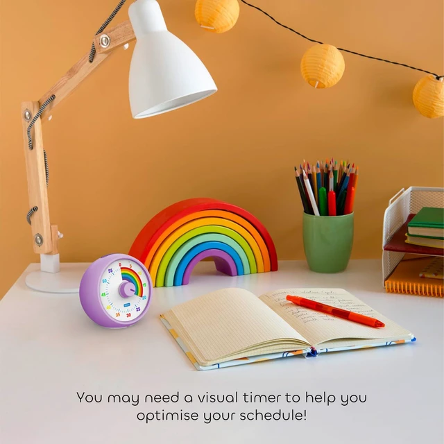 Alt view image 4 of 7 - Visual Timer for Kids, 60-Minute Countdown for Classroom Office Kitchen, Desk Timer Kids Time Management Tools with Silent Operation, Pomodoro Timer Rainbow Pattern Purple