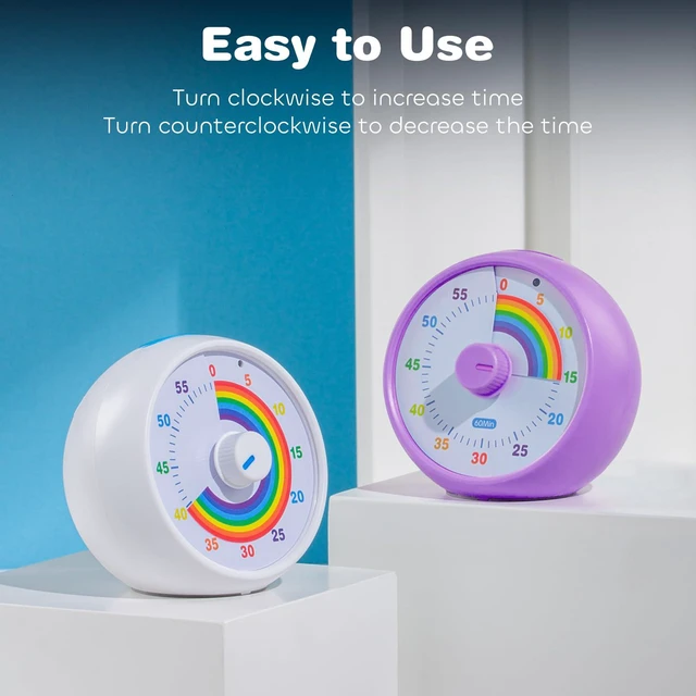 Alt view image 3 of 7 - Visual Timer for Kids, 60-Minute Countdown for Classroom Office Kitchen, Desk Timer Kids Time Management Tools with Silent Operation, Pomodoro Timer Rainbow Pattern Purple