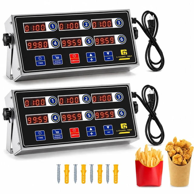 Main image of 2 Pack Commercial Digital Kitchen Timer for Cooking, 6 Channel | Loud Alarm, Large LCD Display, Multi-timer for Small Burger Shops, Chicken Fry Stores & Independent Baking Studios Supplies