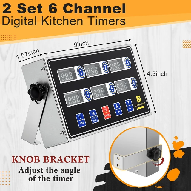 Alt view image 5 of 6 - 2 Pack Commercial Digital Kitchen Timer for Cooking, 6 Channel | Loud Alarm, Large LCD Display, Multi-timer for Small Burger Shops, Chicken Fry Stores & Independent Baking Studios Supplies