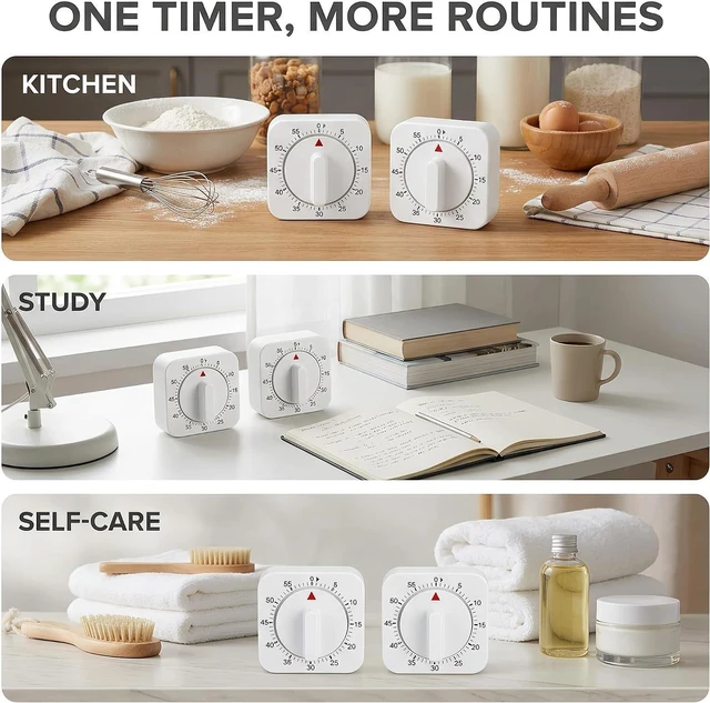 Alt view image 5 of 6 - White Timer Clock Square 60-Minute Mechanical Kitchen Timer Wind up Visual Cooking Clock with Loud Alarm No Batteries Required Ideal for Cooking Baking and Kitchen
