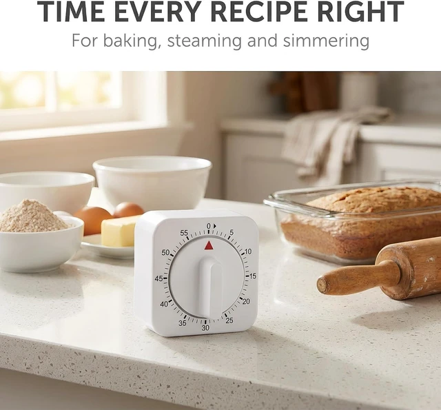 Alt view image 3 of 7 - White Timer Clock Square 60-Minute Mechanical Kitchen Timer Wind up Visual Cooking Clock with Loud Alarm No Batteries Required Ideal for Cooking Baking and Kitchen