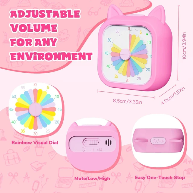Alt view image 2 of 7 - Cat Visual Timer for Kids, 60 Min Countdown, 3 Sound Modes | Cute Pomodoro rainbow timer disk timer for classroom, home study, kids desk, office desk, meetings, time management tool