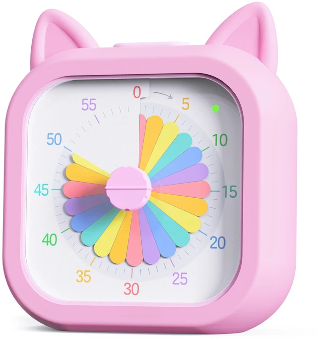 Main image of Cat Visual Timer for Kids, 60 Min Countdown, 3 Sound Modes | Cute Pomodoro rainbow timer disk timer for classroom, home study, kids desk, office desk, meetings, time management tool