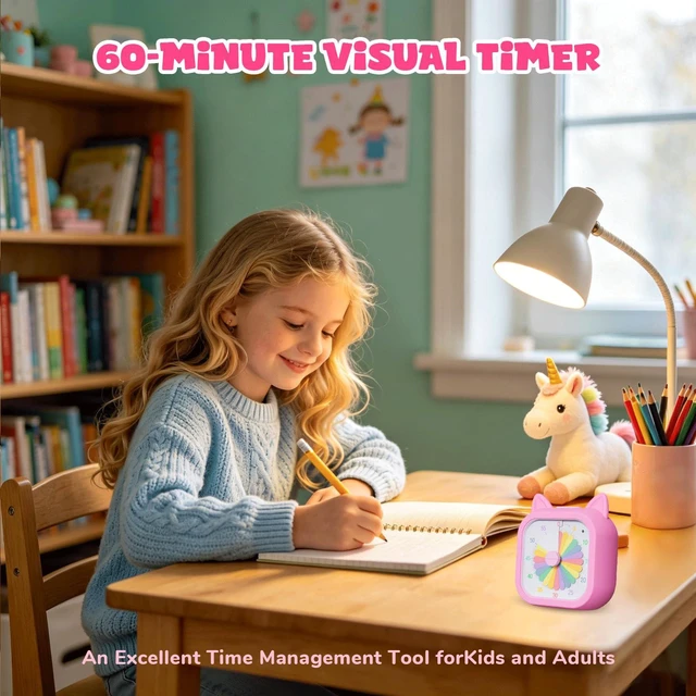 Alt view image 3 of 7 - Cat Visual Timer for Kids, 60 Min Countdown, 3 Sound Modes | Cute Pomodoro rainbow timer disk timer for classroom, home study, kids desk, office desk, meetings, time management tool