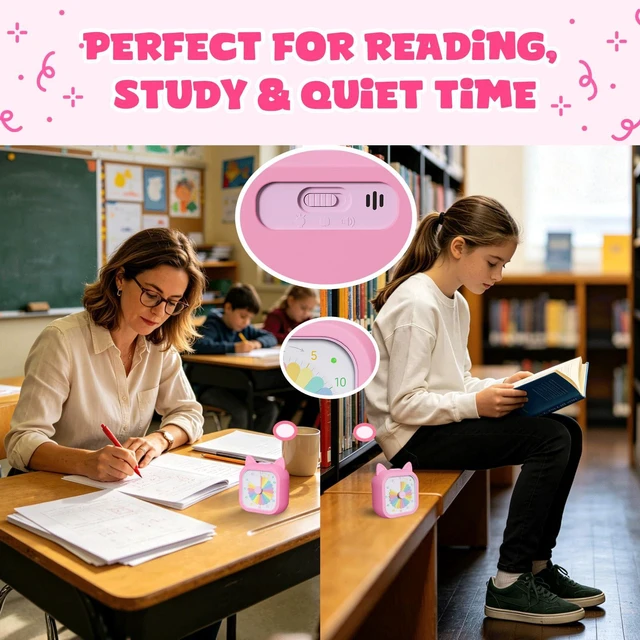 Alt view image 5 of 7 - Cat Visual Timer for Kids, 60 Min Countdown, 3 Sound Modes | Cute Pomodoro rainbow timer disk timer for classroom, home study, kids desk, office desk, meetings, time management tool