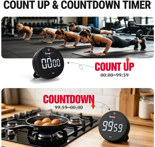 Alt view image 4 of 7 - Magnetic Kitchen Timers for Cooking, Digital Timer for Kids Teacher | Countdown Timer with Easy-Twist Knob, Loud Alarm & Silent Mode, Classroom Timer with Large LED Display for Office Workout