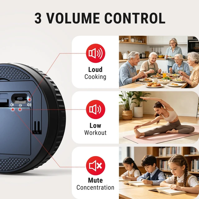 Alt view image 5 of 7 - Magnetic Kitchen Timers for Cooking, Digital Timer for Kids Teacher | Countdown Timer with Easy-Twist Knob, Loud Alarm & Silent Mode, Classroom Timer with Large LED Display for Office Workout