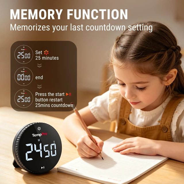 Alt view image 6 of 7 - Magnetic Kitchen Timers for Cooking, Digital Timer for Kids Teacher | Countdown Timer with Easy-Twist Knob, Loud Alarm & Silent Mode, Classroom Timer with Large LED Display for Office Workout