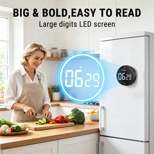 Alt view image 7 of 7 - Magnetic Kitchen Timers for Cooking, Digital Timer for Kids Teacher | Countdown Timer with Easy-Twist Knob, Loud Alarm & Silent Mode, Classroom Timer with Large LED Display for Office Workout