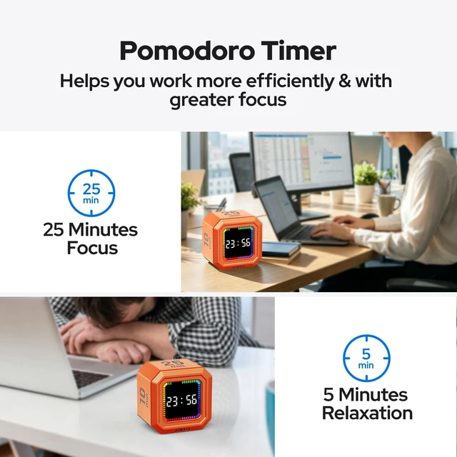 Alt view image 3 of 7 - Kitchen Timer Visual Timer for Kids Color Display Gravity Sensor Cube | Digital Pomodoro Timer with Loud Alarm, Magnetic Back, Easy Use for Cooking, Classroom, Study & Productivity