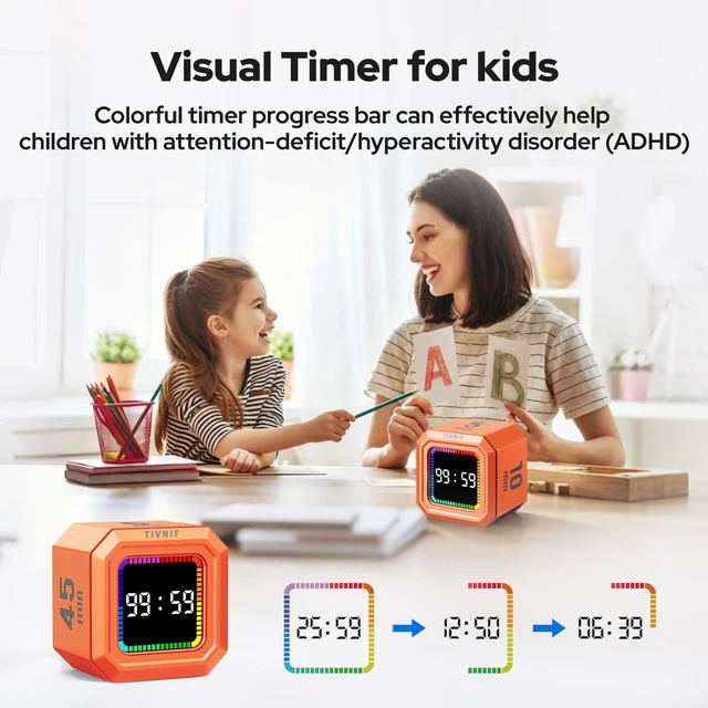 Alt view image 2 of 7 - Kitchen Timer Visual Timer for Kids Color Display Gravity Sensor Cube | Digital Pomodoro Timer with Loud Alarm, Magnetic Back, Easy Use for Cooking, Classroom, Study & Productivity