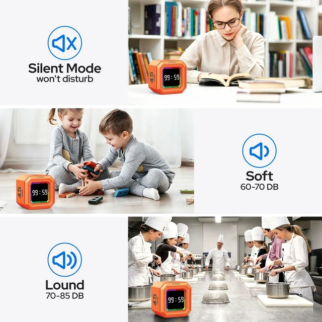 Alt view image 4 of 7 - Kitchen Timer Visual Timer for Kids Color Display Gravity Sensor Cube | Digital Pomodoro Timer with Loud Alarm, Magnetic Back, Easy Use for Cooking, Classroom, Study & Productivity