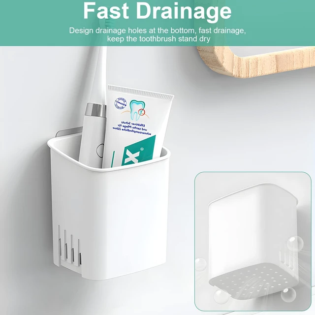 Alt view image 2 of 6 - 2 Pcs Toothbrush Holder Wall Mounted, No Drilling Toothbrush Holders for Bathroom, Shower Electric Toothbrush and Toothpaste Razor Holder Removable Self Draining for Bathroom Kitchen (White)