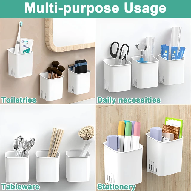 Alt view image 5 of 6 - 2 Pcs Toothbrush Holder Wall Mounted, No Drilling Toothbrush Holders for Bathroom, Shower Electric Toothbrush and Toothpaste Razor Holder Removable Self Draining for Bathroom Kitchen (White)