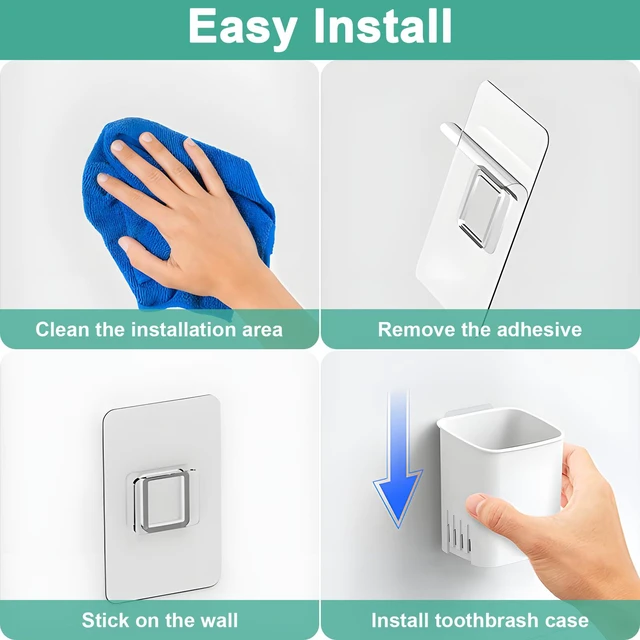Alt view image 6 of 6 - 2 Pcs Toothbrush Holder Wall Mounted, No Drilling Toothbrush Holders for Bathroom, Shower Electric Toothbrush and Toothpaste Razor Holder Removable Self Draining for Bathroom Kitchen (White)