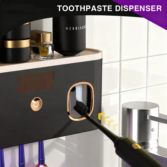 Alt view image 5 of 7 - Toothbrush Holders for Bathrooms, Toothbrush Holder Wall Mounted with Toothpaste Dispenser, Rechargeable Cordless Wall Mounted Tooth Brushing Holder